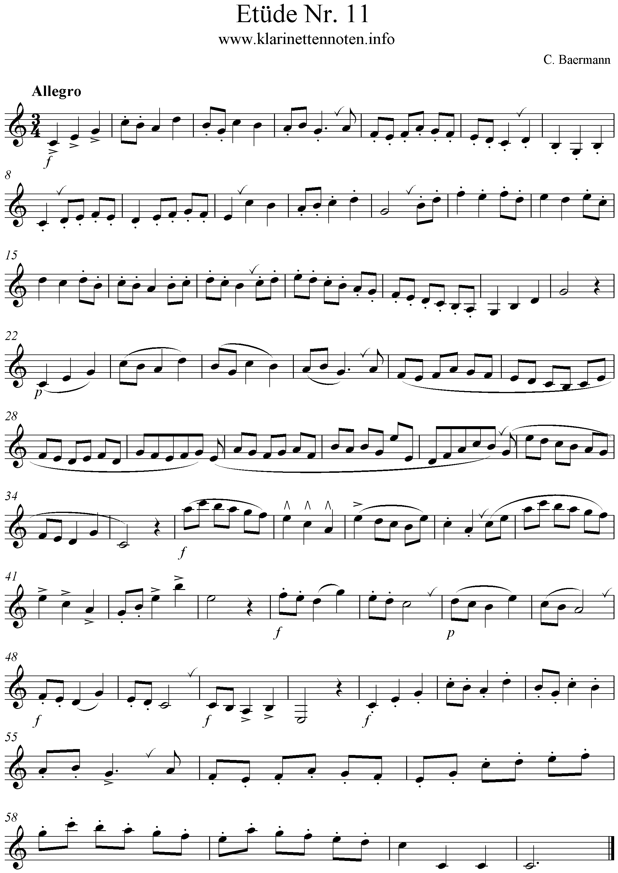 Baermann Etüde JMLA A Nr. 11, C-Dur Allegro